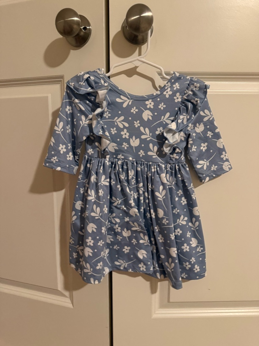 Mila & rose Blue Floral Ruffle Dress with White Print